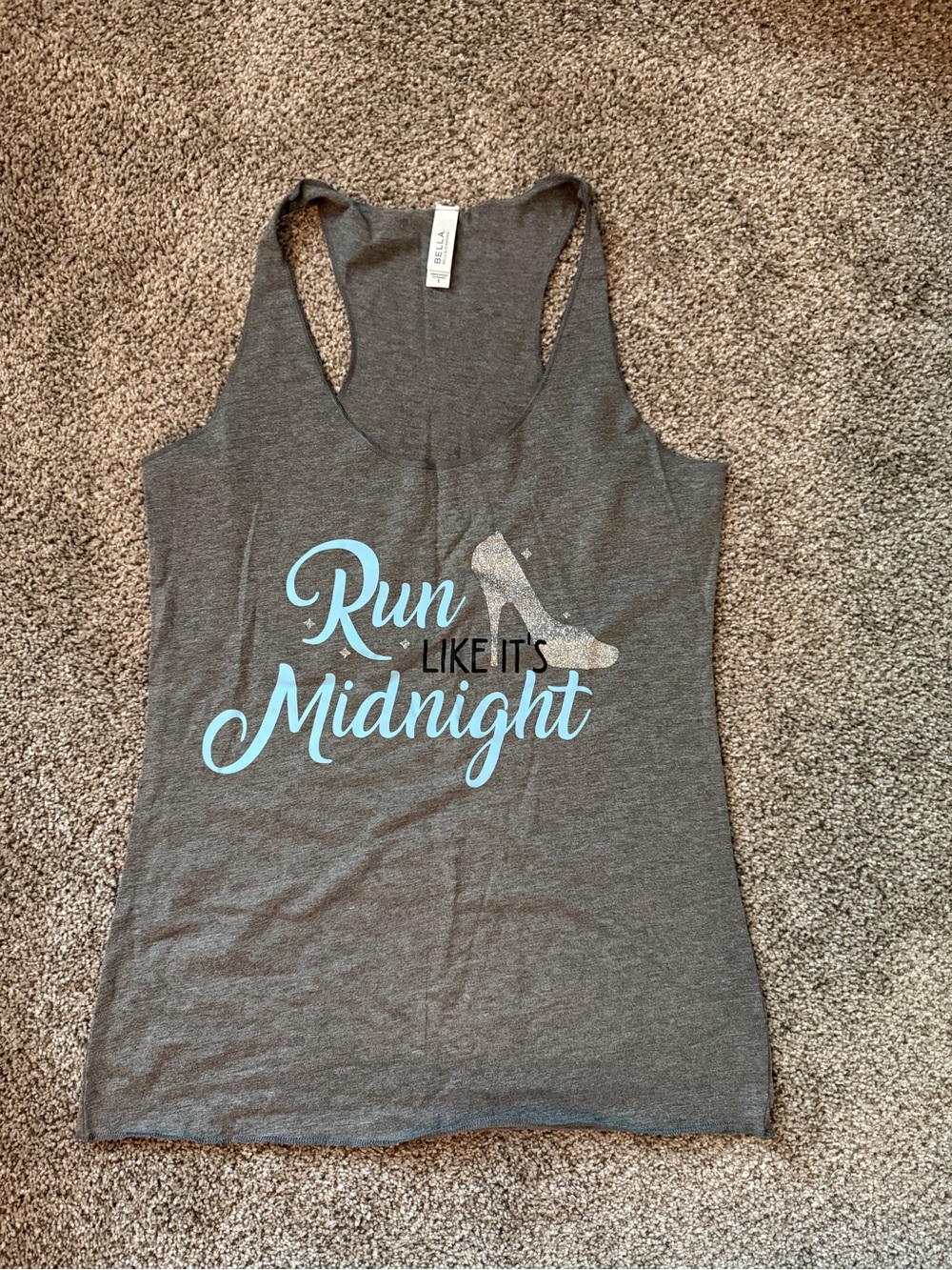 Women’s Gray Racerback Tank Top with 'Run Like It's Midnight' Graphic